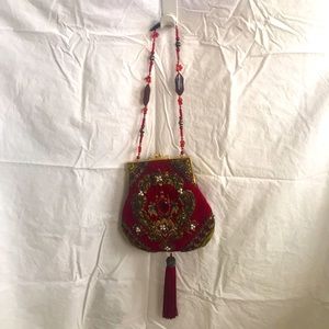 MARY FRANCES Red Beaded Tassel Purse